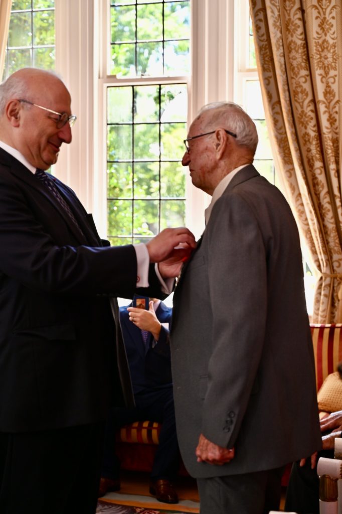 Ernest Marvel receiving the Legion of Honor in recognition of his service during World War II