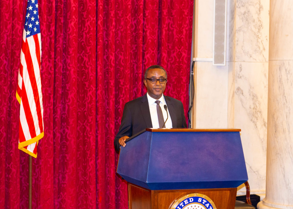 Hon. Vincent Biruta speaks at the celebration for Senator Inhofe.