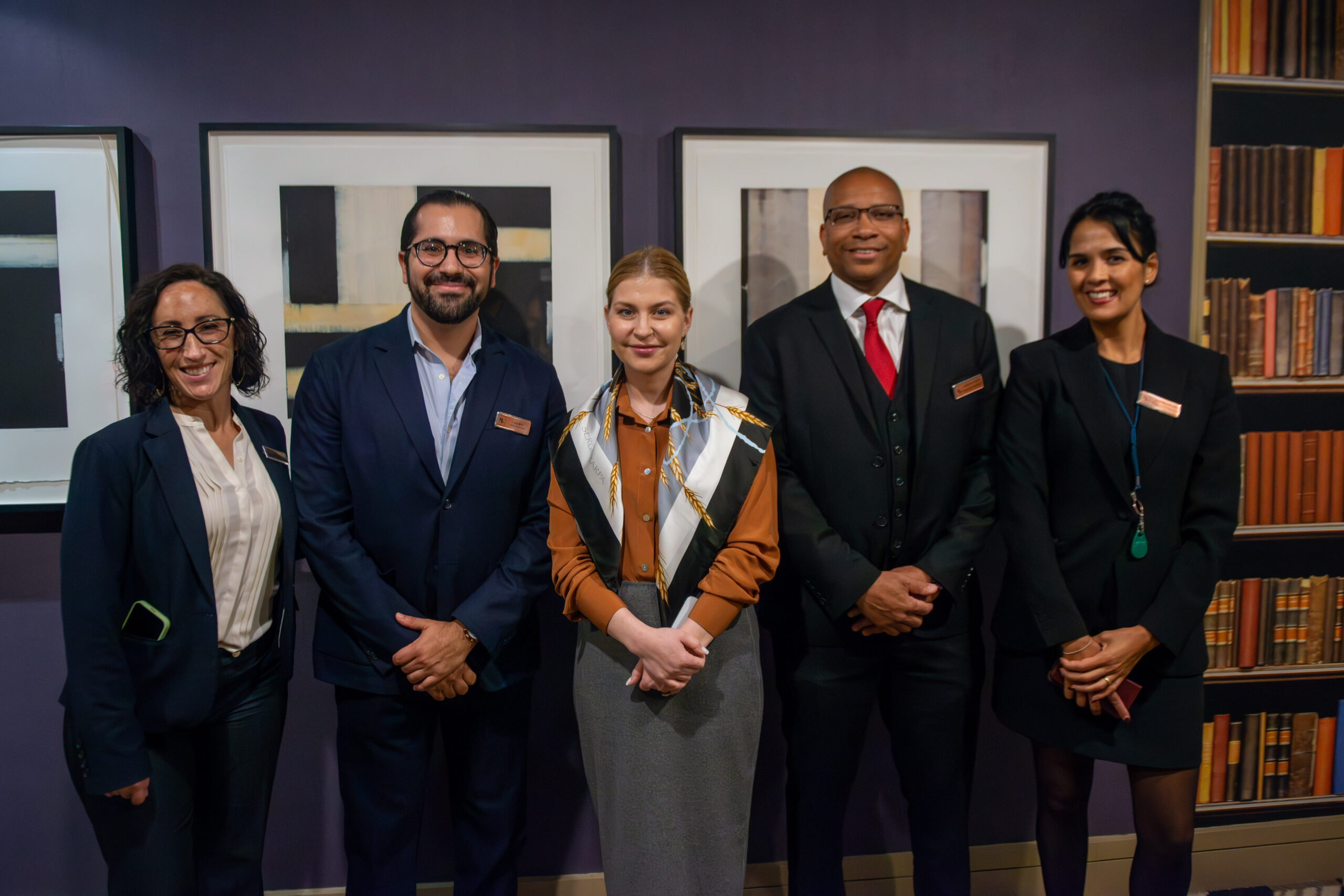 Ukrainian Ambassador Olha Stefanishyna with the team at the Royal Sonesta Hotel in Dupont Circle. From left, Sarah Batman director of sales and marketing, Cameron Nizam, regional account director, Zach Martin, General Manager and Habiba Miller diplomatic sales manager.